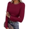 imagePRETTYGARDEN Women 2025 Fall Clothes Long Sleeve Shirts Ribbed Knit Fitted Basic Tee Going Out Tops Underscrub Casual OutfitsBurgundy