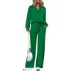 imagePRETTYGARDEN Womens 2 Piece Outfits Casual Lapel Half Zip Sweatshirts And Wide Leg Pants Tracksuit SetsGreen