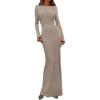 imagePRETTYGARDEN Womens Fall Fashion 2025 Long Sleeve Maxi Dress Ribbed Knit Boat Neck Bodycon Casual Dresses Going Out OutfitsApricot