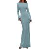 imagePRETTYGARDEN Womens Fall Fashion 2025 Long Sleeve Maxi Dress Ribbed Knit Boat Neck Bodycon Casual Dresses Going Out OutfitsLight Blue