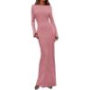 imagePRETTYGARDEN Womens Fall Fashion 2025 Long Sleeve Maxi Dress Ribbed Knit Boat Neck Bodycon Casual Dresses Going Out OutfitsPink