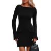 imagePRETTYGARDEN Womens Fall Long Sleeve Mini Dress 2025 Trendy Boat Neck Bodycon Knit Elegant Short Party Formal DressesBlack