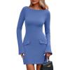 imagePRETTYGARDEN Womens Fall Long Sleeve Mini Dress 2025 Trendy Boat Neck Bodycon Knit Elegant Short Party Formal DressesBlue