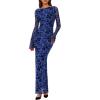 imagePRETTYGARDEN Womens Floral Bodycon Maxi Dress 2025 Fall Elegant Mesh Long Sleeve Formal Wedding Guest Cocktail DressesRoyal Blue