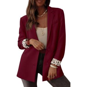imagePRETTYGARDEN Blazers for Women 2025 Fall Work Office Suit Jackets Dressy Open Front Leopard Blazer Business Casual OutfitsBurgundy