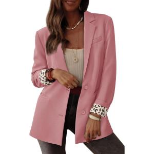 imagePRETTYGARDEN Blazers for Women 2025 Fall Work Office Suit Jackets Dressy Open Front Leopard Blazer Business Casual OutfitsPink
