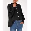 imagePRETTYGARDEN Fall Lantern Long Sleeve Shirts for Women 2025 Trendy Button Vneck Pullover Henley Tops Dressy Work BlousesBlack