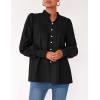 imagePRETTYGARDEN Fall Lantern Long Sleeve Shirts for Women 2025 Trendy Button Vneck Pullover Henley Tops Dressy Work BlousesBlack