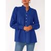 imagePRETTYGARDEN Fall Lantern Long Sleeve Shirts for Women 2025 Trendy Button Vneck Pullover Henley Tops Dressy Work BlousesBlue
