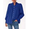 imagePRETTYGARDEN Fall Lantern Long Sleeve Shirts for Women 2025 Trendy Button Vneck Pullover Henley Tops Dressy Work BlousesBlue