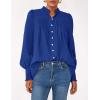imagePRETTYGARDEN Fall Lantern Long Sleeve Shirts for Women 2025 Trendy Button Vneck Pullover Henley Tops Dressy Work BlousesBlue