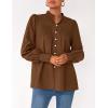 imagePRETTYGARDEN Fall Lantern Long Sleeve Shirts for Women 2025 Trendy Button Vneck Pullover Henley Tops Dressy Work BlousesBrown