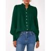 imagePRETTYGARDEN Fall Lantern Long Sleeve Shirts for Women 2025 Trendy Button Vneck Pullover Henley Tops Dressy Work BlousesDark Green
