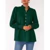 imagePRETTYGARDEN Fall Lantern Long Sleeve Shirts for Women 2025 Trendy Button Vneck Pullover Henley Tops Dressy Work BlousesDark Green