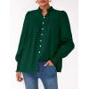 imagePRETTYGARDEN Fall Lantern Long Sleeve Shirts for Women 2025 Trendy Button Vneck Pullover Henley Tops Dressy Work BlousesDark Green