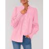 imagePRETTYGARDEN Fall Lantern Long Sleeve Shirts for Women 2025 Trendy Button Vneck Pullover Henley Tops Dressy Work BlousesPink