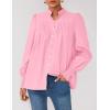 imagePRETTYGARDEN Fall Lantern Long Sleeve Shirts for Women 2025 Trendy Button Vneck Pullover Henley Tops Dressy Work BlousesPink