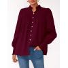 imagePRETTYGARDEN Fall Lantern Long Sleeve Shirts for Women 2025 Trendy Button Vneck Pullover Henley Tops Dressy Work BlousesWine Red