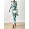 imagePRETTYGARDEN Fall Wedding Guest Dresses for Women 2025 Long Sleeve Ruched Sexy Bodycon Floral Mesh Cocktail Party Maxi DressGrey Green Floral