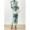 imagePRETTYGARDEN Fall Wedding Guest Dresses for Women 2025 Long Sleeve Ruched Sexy Bodycon Floral Mesh Cocktail Party Maxi DressGrey Green Floral