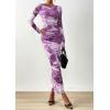 imagePRETTYGARDEN Fall Wedding Guest Dresses for Women 2025 Long Sleeve Ruched Sexy Bodycon Floral Mesh Cocktail Party Maxi DressGrey Purple Floral