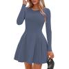 imagePRETTYGARDEN Long Sleeve Mini Dress for Women 2025 Fall Crewneck Knit Pleated Babydoll A Line Soft Casual Short Party DressesBlue
