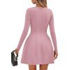 imagePRETTYGARDEN Long Sleeve Mini Dress for Women 2025 Fall Crewneck Knit Pleated Babydoll A Line Soft Casual Short Party DressesPink
