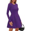 imagePRETTYGARDEN Long Sleeve Mini Dress for Women 2025 Fall Crewneck Knit Pleated Babydoll A Line Soft Casual Short Party DressesPurple