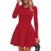 imagePRETTYGARDEN Long Sleeve Mini Dress for Women 2025 Fall Crewneck Knit Pleated Babydoll A Line Soft Casual Short Party DressesRed