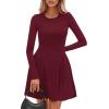 imagePRETTYGARDEN Long Sleeve Mini Dress for Women 2025 Fall Crewneck Knit Pleated Babydoll A Line Soft Casual Short Party DressesWine Red