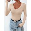 imagePRETTYGARDEN Long Sleeve Shirts for Women 2025 Fall Fashion V Neck Going Out Tops Slim Fit Basic Tees Y2K ClothesApricot