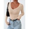 imagePRETTYGARDEN Long Sleeve Shirts for Women 2025 Fall Fashion V Neck Going Out Tops Slim Fit Basic Tees Y2K ClothesApricot