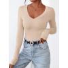 imagePRETTYGARDEN Long Sleeve Shirts for Women 2025 Fall Fashion V Neck Going Out Tops Slim Fit Basic Tees Y2K ClothesApricot