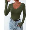 imagePRETTYGARDEN Long Sleeve Shirts for Women 2025 Fall Fashion V Neck Going Out Tops Slim Fit Basic Tees Y2K ClothesArmy Green