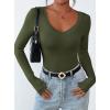 imagePRETTYGARDEN Long Sleeve Shirts for Women 2025 Fall Fashion V Neck Going Out Tops Slim Fit Basic Tees Y2K ClothesArmy Green