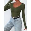 imagePRETTYGARDEN Long Sleeve Shirts for Women 2025 Fall Fashion V Neck Going Out Tops Slim Fit Basic Tees Y2K ClothesArmy Green