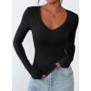 imagePRETTYGARDEN Long Sleeve Shirts for Women 2025 Fall Fashion V Neck Going Out Tops Slim Fit Basic Tees Y2K ClothesBlack