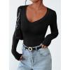 imagePRETTYGARDEN Long Sleeve Shirts for Women 2025 Fall Fashion V Neck Going Out Tops Slim Fit Basic Tees Y2K ClothesBlack