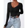 imagePRETTYGARDEN Long Sleeve Shirts for Women 2025 Fall Fashion V Neck Going Out Tops Slim Fit Basic Tees Y2K ClothesBlack