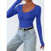 imagePRETTYGARDEN Long Sleeve Shirts for Women 2025 Fall Fashion V Neck Going Out Tops Slim Fit Basic Tees Y2K ClothesBlue