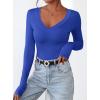 imagePRETTYGARDEN Long Sleeve Shirts for Women 2025 Fall Fashion V Neck Going Out Tops Slim Fit Basic Tees Y2K ClothesBlue