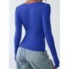 imagePRETTYGARDEN Long Sleeve Shirts for Women 2025 Fall Fashion V Neck Going Out Tops Slim Fit Basic Tees Y2K ClothesBlue