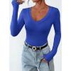 imagePRETTYGARDEN Long Sleeve Shirts for Women 2025 Fall Fashion V Neck Going Out Tops Slim Fit Basic Tees Y2K ClothesBlue