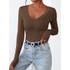 imagePRETTYGARDEN Long Sleeve Shirts for Women 2025 Fall Fashion V Neck Going Out Tops Slim Fit Basic Tees Y2K ClothesBrown