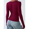 imagePRETTYGARDEN Long Sleeve Shirts for Women 2025 Fall Fashion V Neck Going Out Tops Slim Fit Basic Tees Y2K ClothesBurgundy