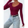imagePRETTYGARDEN Long Sleeve Shirts for Women 2025 Fall Fashion V Neck Going Out Tops Slim Fit Basic Tees Y2K ClothesBurgundy