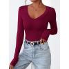imagePRETTYGARDEN Long Sleeve Shirts for Women 2025 Fall Fashion V Neck Going Out Tops Slim Fit Basic Tees Y2K ClothesBurgundy