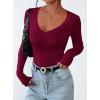 imagePRETTYGARDEN Long Sleeve Shirts for Women 2025 Fall Fashion V Neck Going Out Tops Slim Fit Basic Tees Y2K ClothesBurgundy