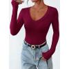 imagePRETTYGARDEN Long Sleeve Shirts for Women 2025 Fall Fashion V Neck Going Out Tops Slim Fit Basic Tees Y2K ClothesBurgundy