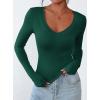 imagePRETTYGARDEN Long Sleeve Shirts for Women 2025 Fall Fashion V Neck Going Out Tops Slim Fit Basic Tees Y2K ClothesDark Green